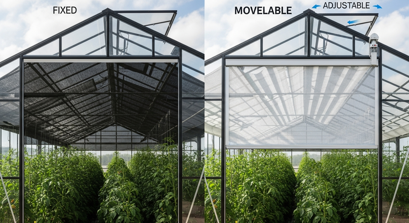 Comparing fixed vs. movable greenhouse shading solutions