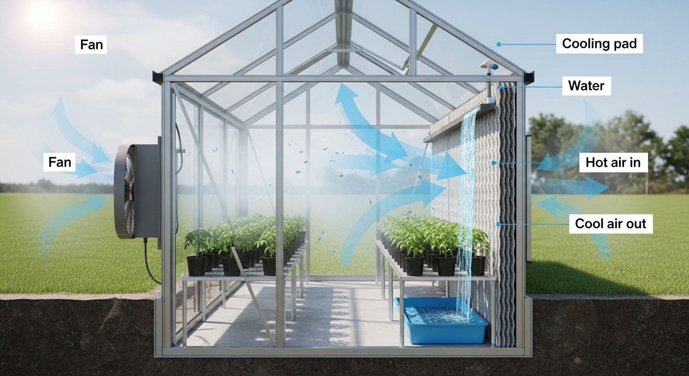 How to use evaporative cooling pads in small greenhouses