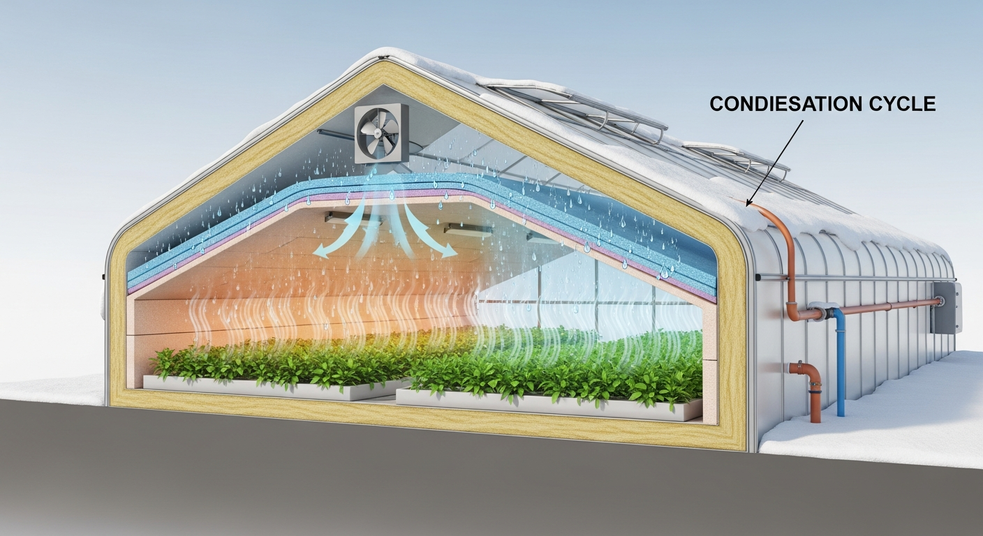 Managing Condensation Cycles in Heavily Insulated Winter Greenhouses