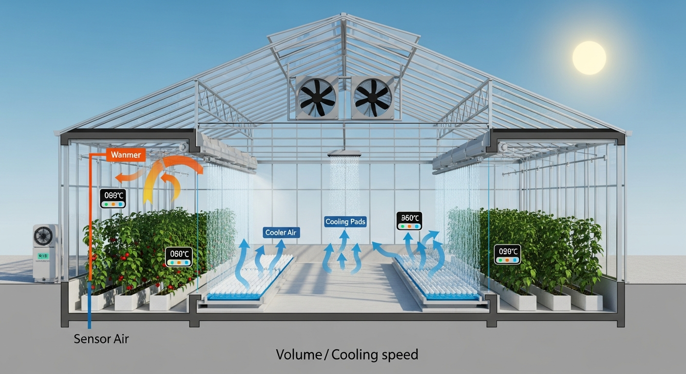 The relationship between greenhouse volume and cooling speed