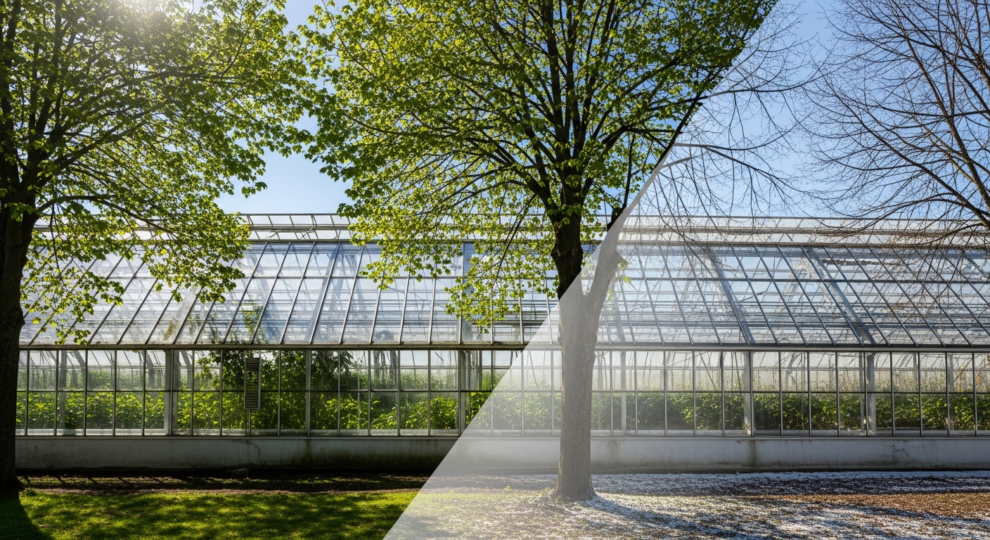 Using deciduous trees for seasonal greenhouse shading