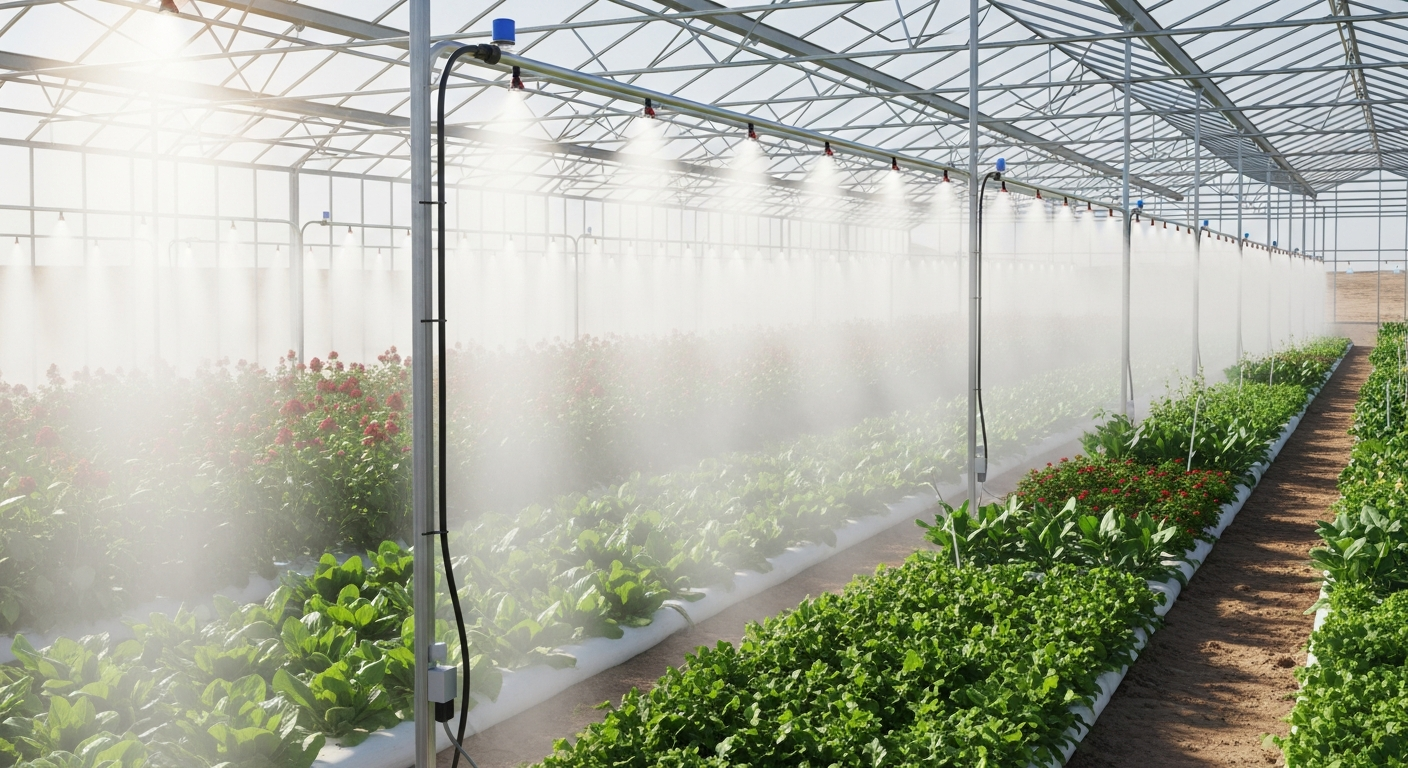 Using fogging systems for temperature reduction in dry climates