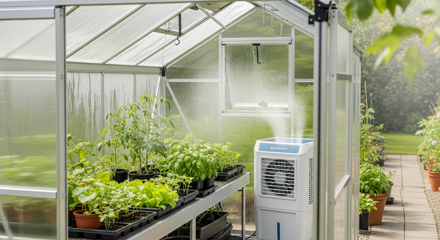 Using portable evaporative coolers for small hobby greenhouses