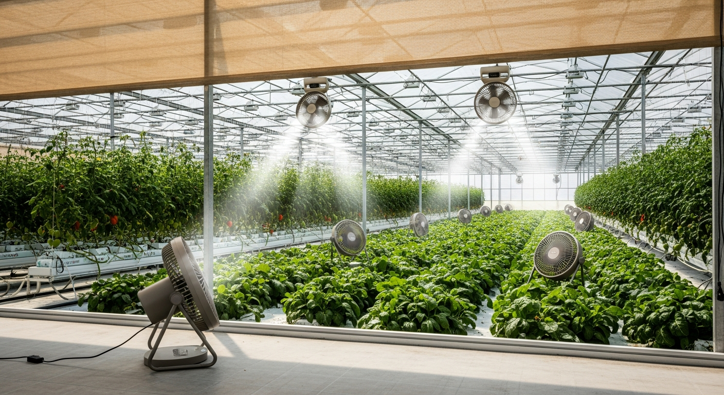 Using portable fans to improve the efficiency of shade cloth