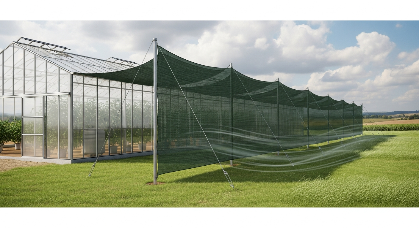 Using shade cloth as a windbreak for outdoor greenhouse areas