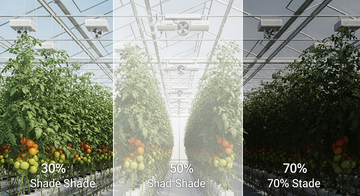 What density of shade cloth is best for greenhouse tomatoes?