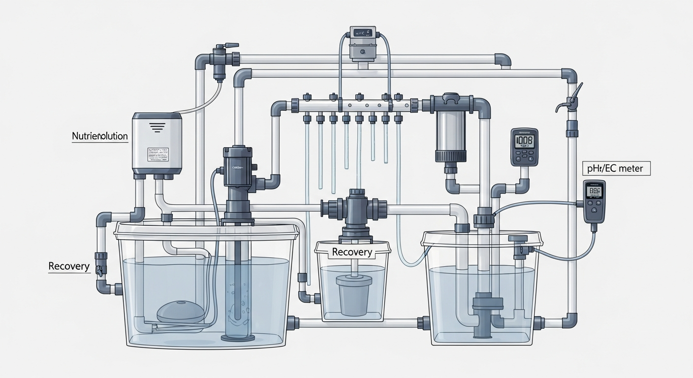 Technical Layouts for Hydroponic Nutrient Delivery and Recovery Systems