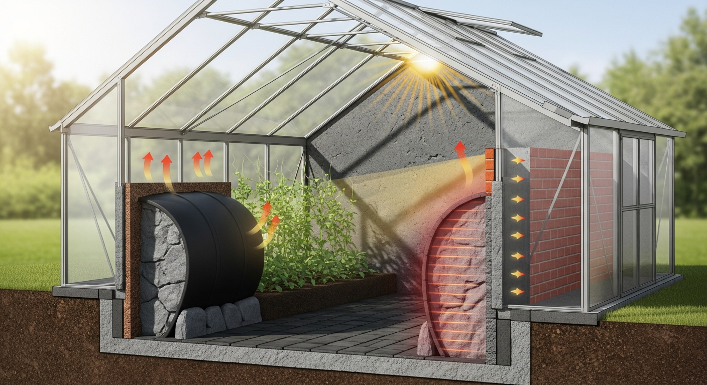 The Role of Thermal Mass in Passive Greenhouse Temperature Regulation